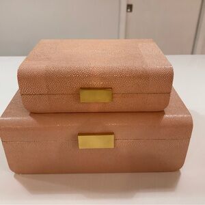 Aerin Blush Pink Jewelry Box Set with Gold Plaque Hardware 
Set 2 piece